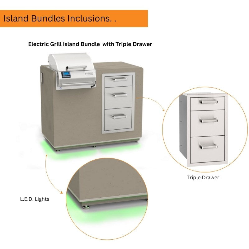 Fire Magic E251 Electric Grill with Outdoor Kitchen Island