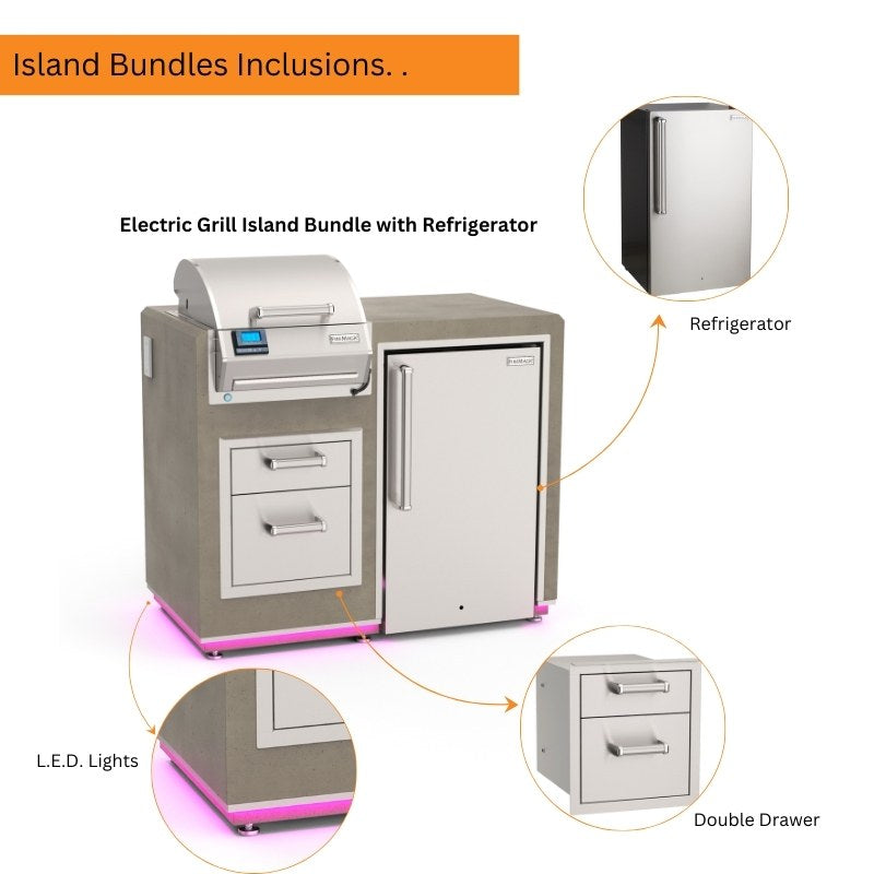 Fire Magic E251 Electric Grill with Outdoor Kitchen Island