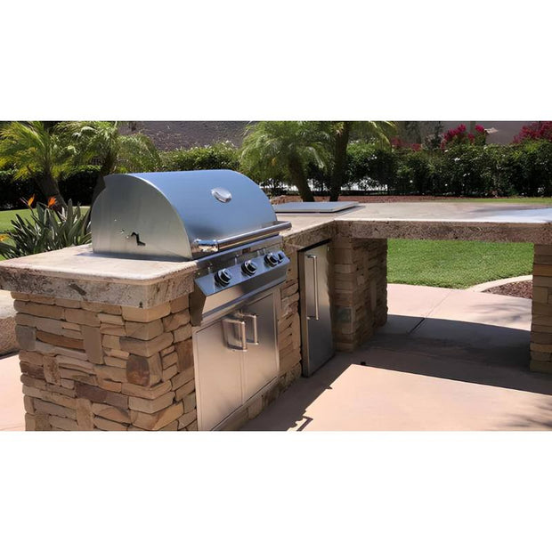 Fire Magic 77" Contemporary Outdoor Pizza Oven Kitchen Island with Refrigerator